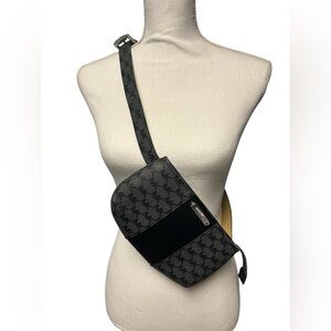 MICHAEL Michael Kors Gray Black Logo Belt Bag Bum Bag Silver-Tone Hardware L/XL